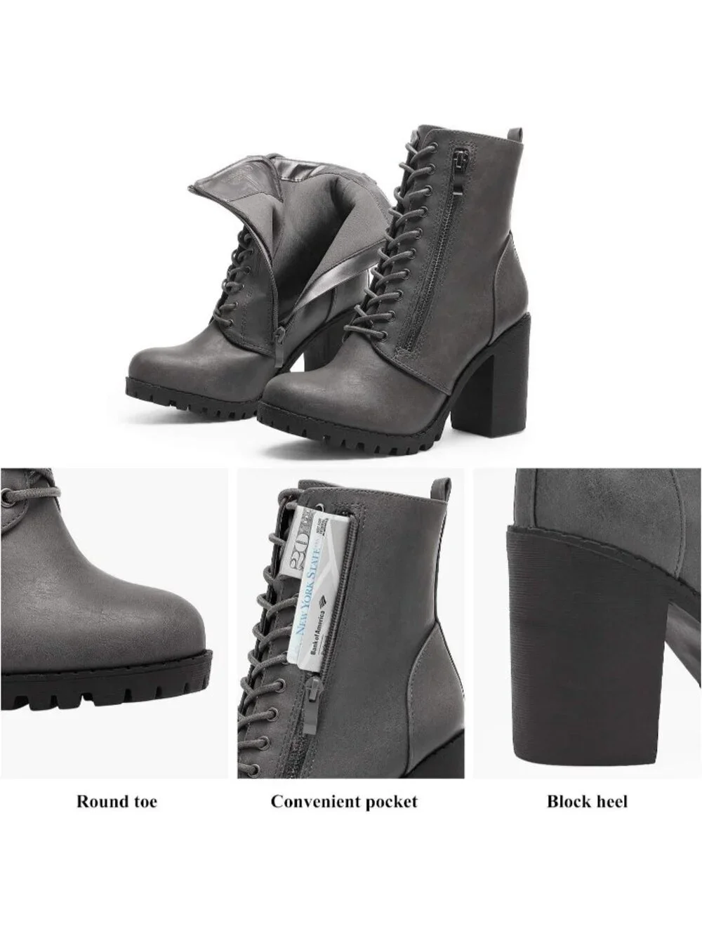 Women's Grey Thermoplastic Elastomers Round Toe Stylish Block Ankle Heel Boots